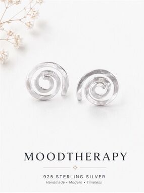 Moodtherapy 925 Sterling Silver Spiral Stud Earrings Handmade NWT